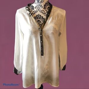 DAYTRIP sheer ombré bronze off white top